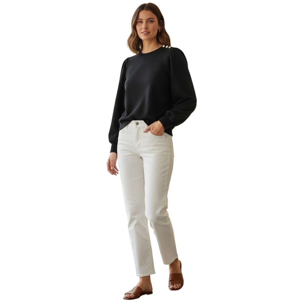 J.Crew Black Puff Sleeve Rhinestone Embellished Sweatshirt Fleece Womens S